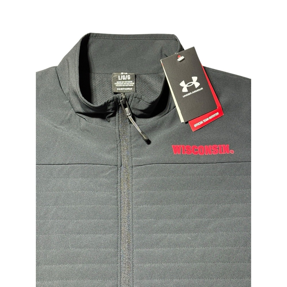 Men's Under Armour  Black Wisconsin Badgers Drive Pro Storm Full-Zip Vest - Picture 3 of 14